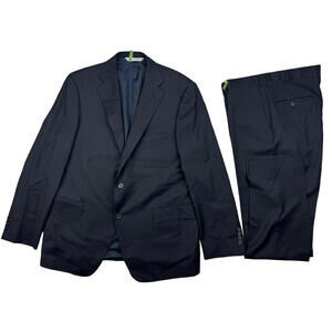 Samuelsohn SB Madison Classic Fit 2 Piece Suit Houndstooth Blue Size US 44 R 38